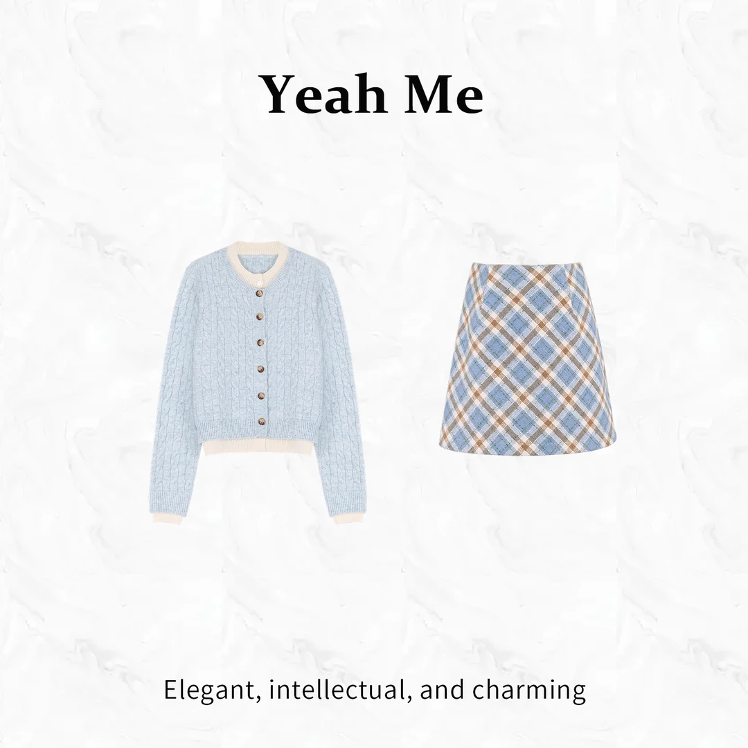 Yeah Me/也觅【山海聆风】秋季新款休闲风气质高级感格纹半身裙套装