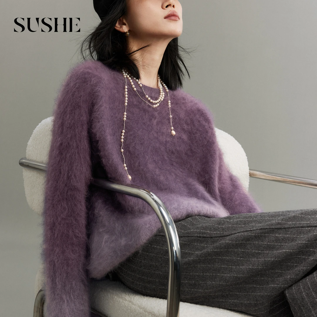 束皙SUSHE雾柔秋冬氛围感多色拉毛圆领渐变宽松套头韩版毛衣女