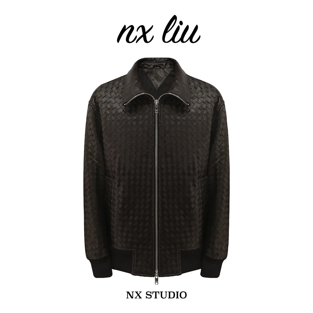 编织翻领皮衣39999