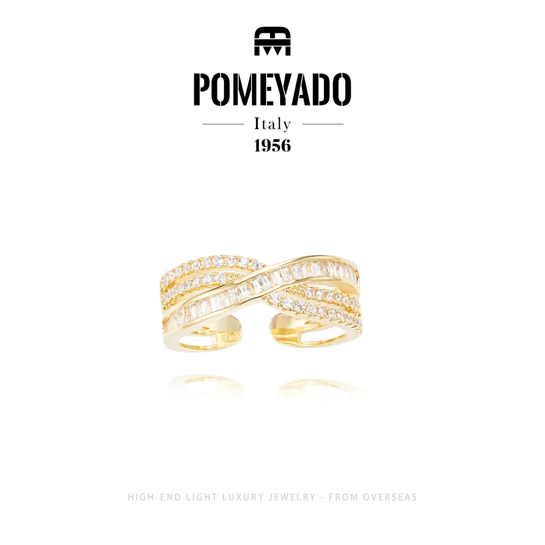 镀k金【巴特尔】Pomeyado高级设计感交叉微镶轻奢活口戒 F4154