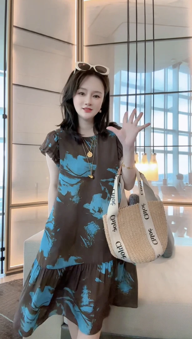 【丝芙玉禄】(S427)100真丝印花显瘦时尚洋气桑蚕丝女装真丝连衣裙
