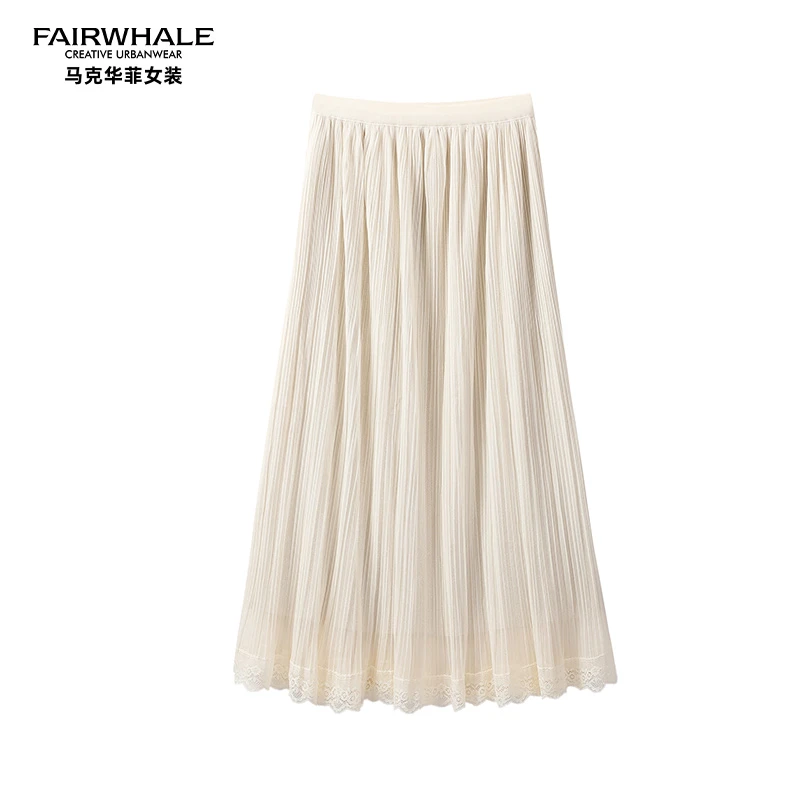 马克华菲女装垂坠感褶皱百褶半身裙高腰牛筋腰设计 F51028A502