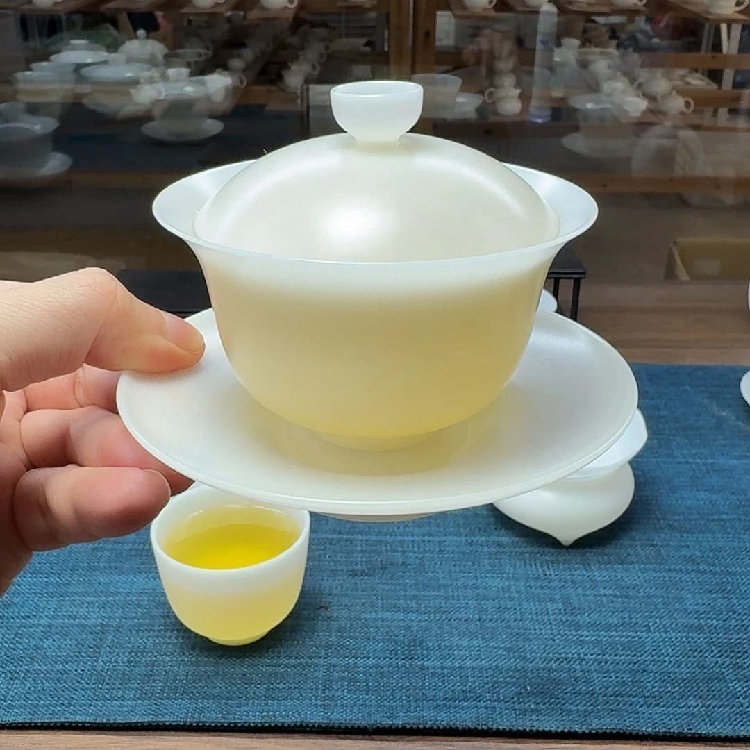 素烧薄胎璞玉冰种玉瓷茶具