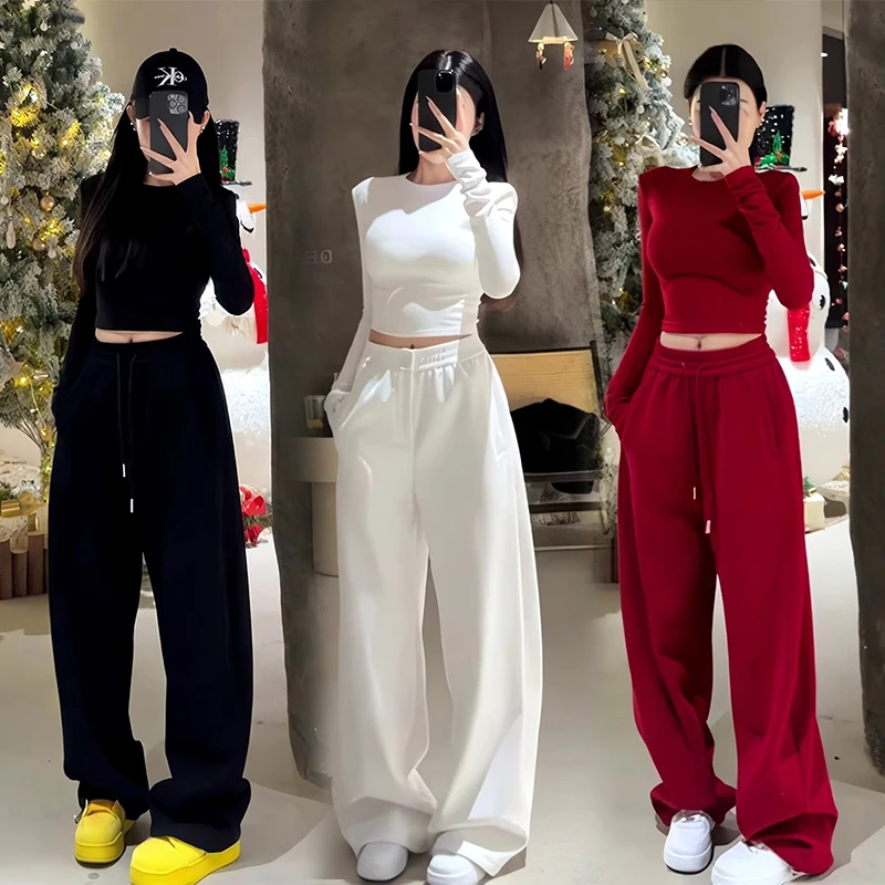 韩版纯色纯棉休闲套装女春季新款高级感收腰显瘦上衣休闲裤两件套