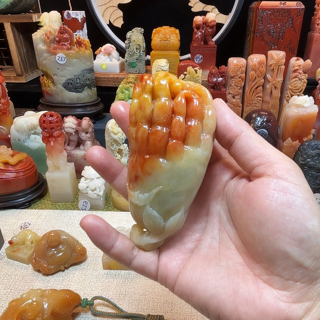 寿山石印石佛手手把