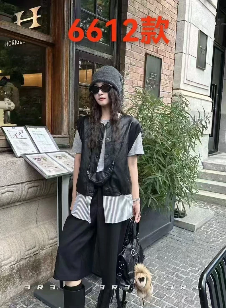 GH   2025秋季女士时尚百搭潮流拼接皮衣马甲   6612