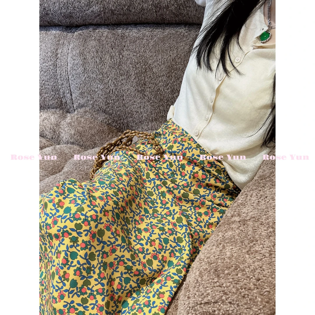 【Rose Yun】金盏腰果黄色法式碎花半身裙 JY055021