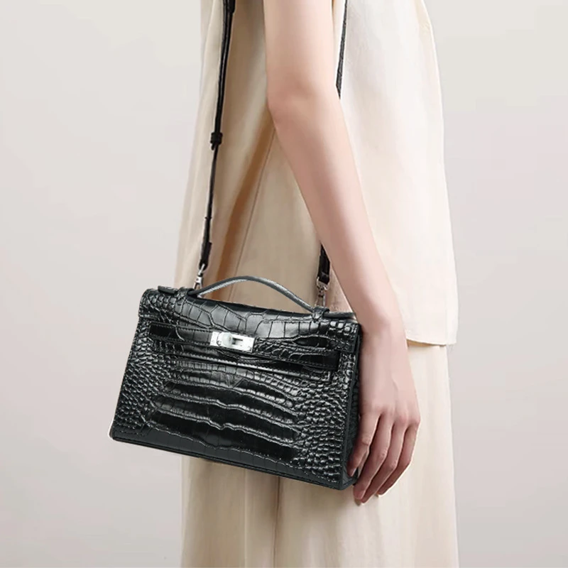 2025新款手拿晚宴包鳄鱼纹链条包真皮女包迷你单肩手提包凯丽包