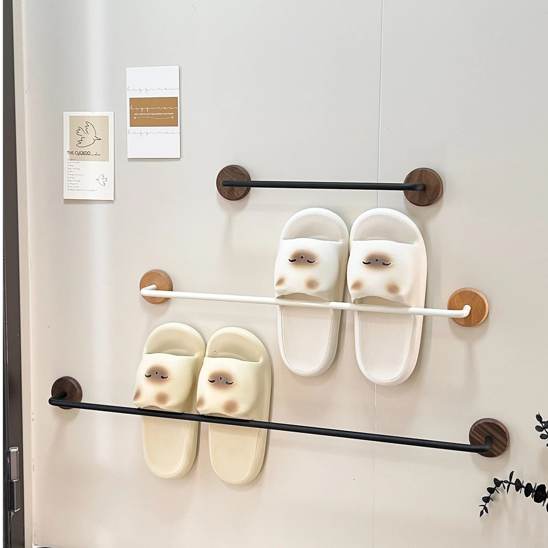 【支点佳居】简约卫生间毛巾架奶油风免打孔单杆极简浴室挂杆置物架