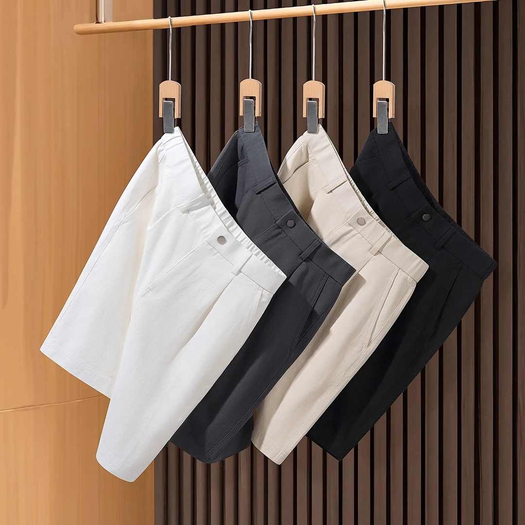 吉伦略索夏季高端透气薄款纯棉五分中裤男士宽松简约直筒休闲短裤