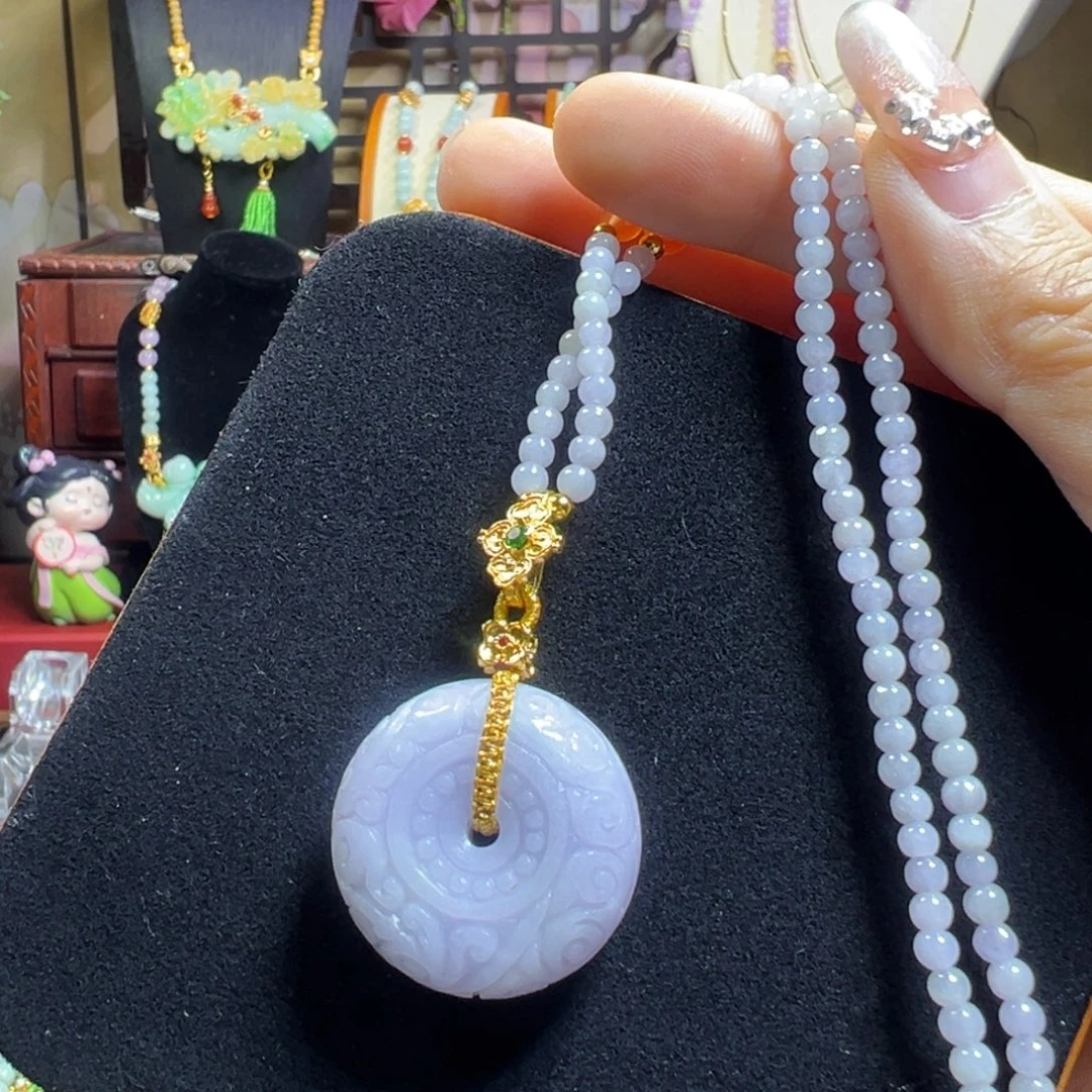 翡翠未镶嵌毛衣链紫翡平安扣