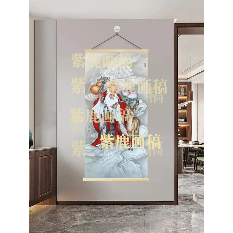 [657寿星图]60x120cm现代简约挂轴装饰画办公室家居装饰画