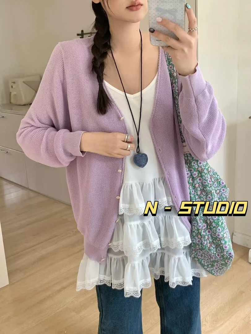 春款氛围感镂空显瘦小众设计感彩色冰丝开衫330