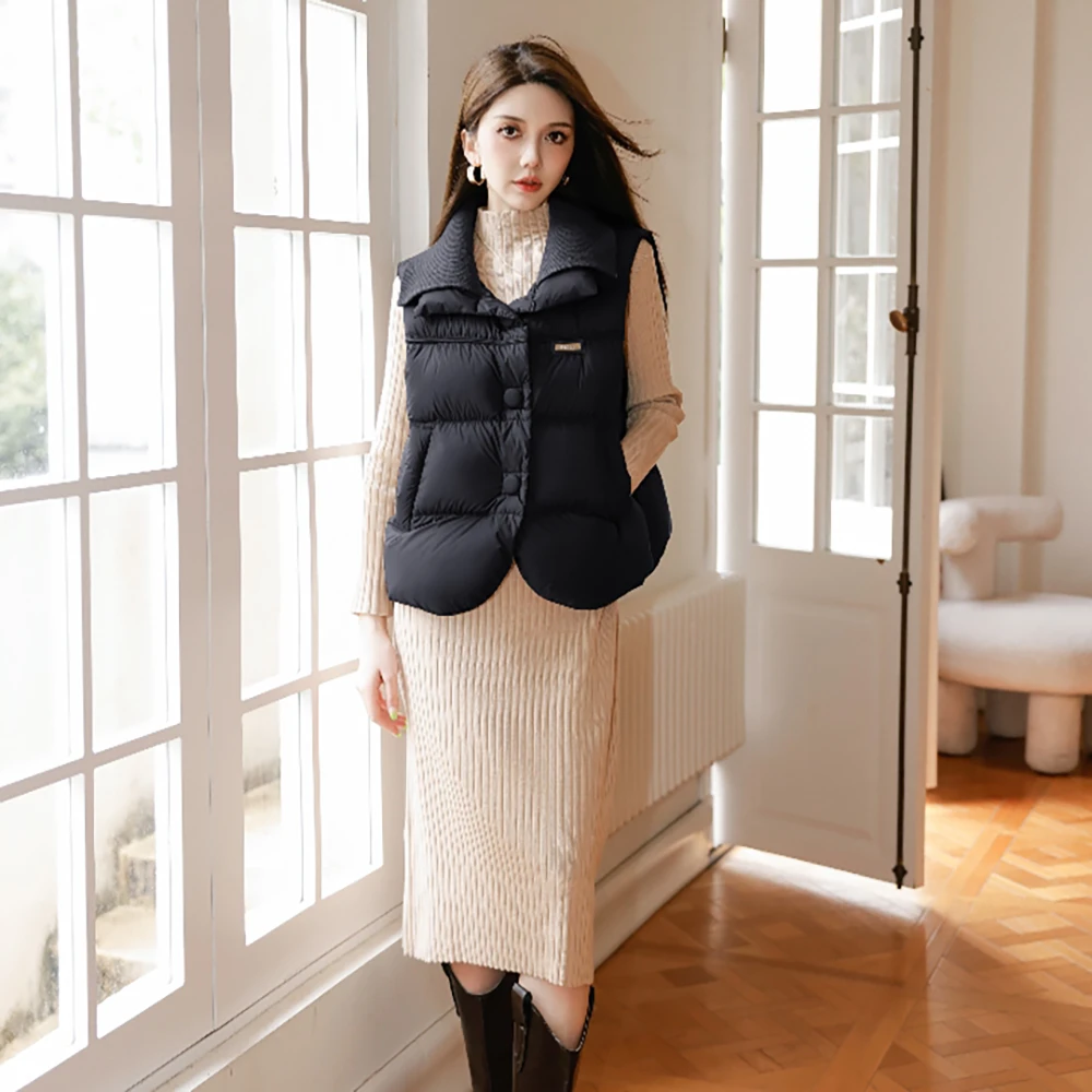 23003【新品】高端翻领时尚别致羽绒白鸭绒马夹