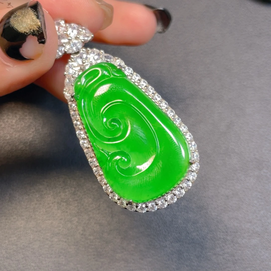 翡翠银S925镶嵌挂件hhh