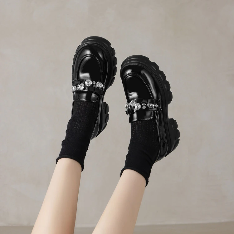 轻奢高定（豆豆鞋）2025年新夏季时尚百搭通勤粗跟松糕跟纯色鞋子女