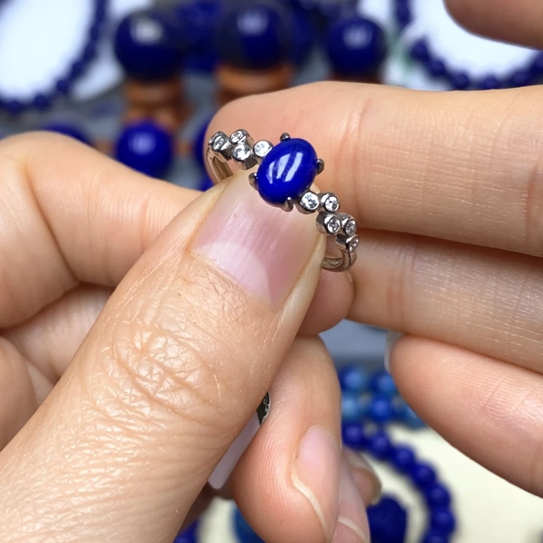 青金石银S925镶嵌戒指