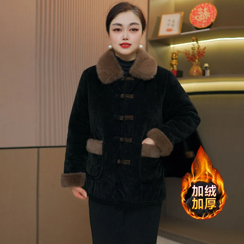 中年妈妈冬装外套洋气棉衣2025新款加绒棉袄中老年女装新中式棉服