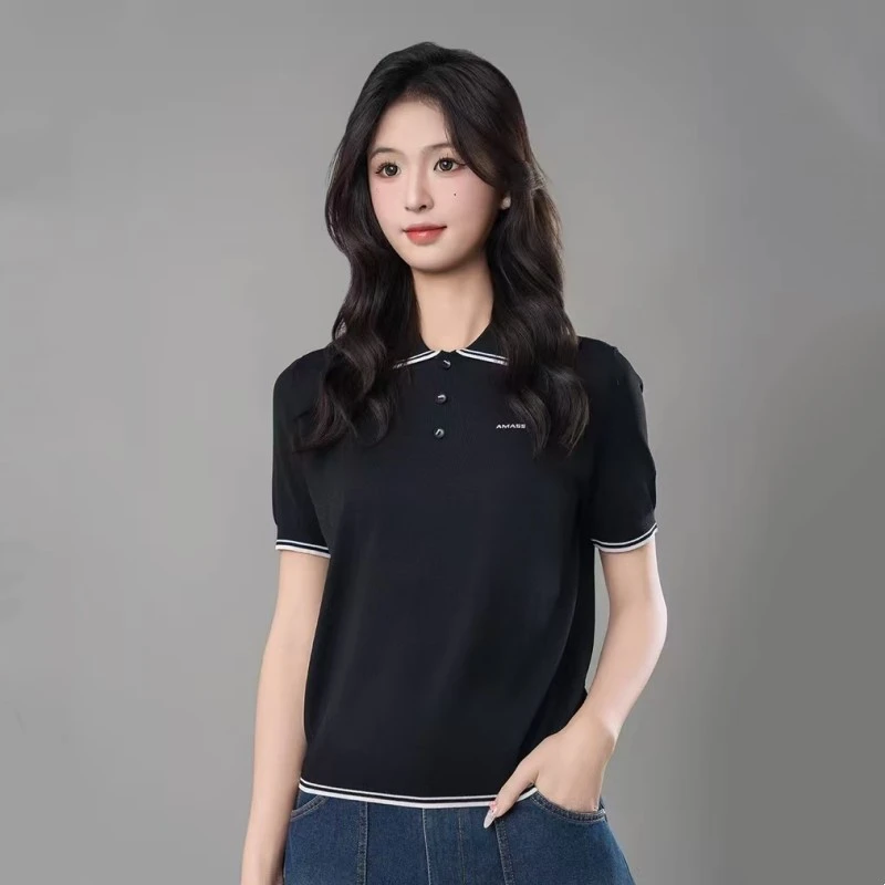商场同款女装春夏新款经典时尚百搭Polo领短袖针织T恤538022