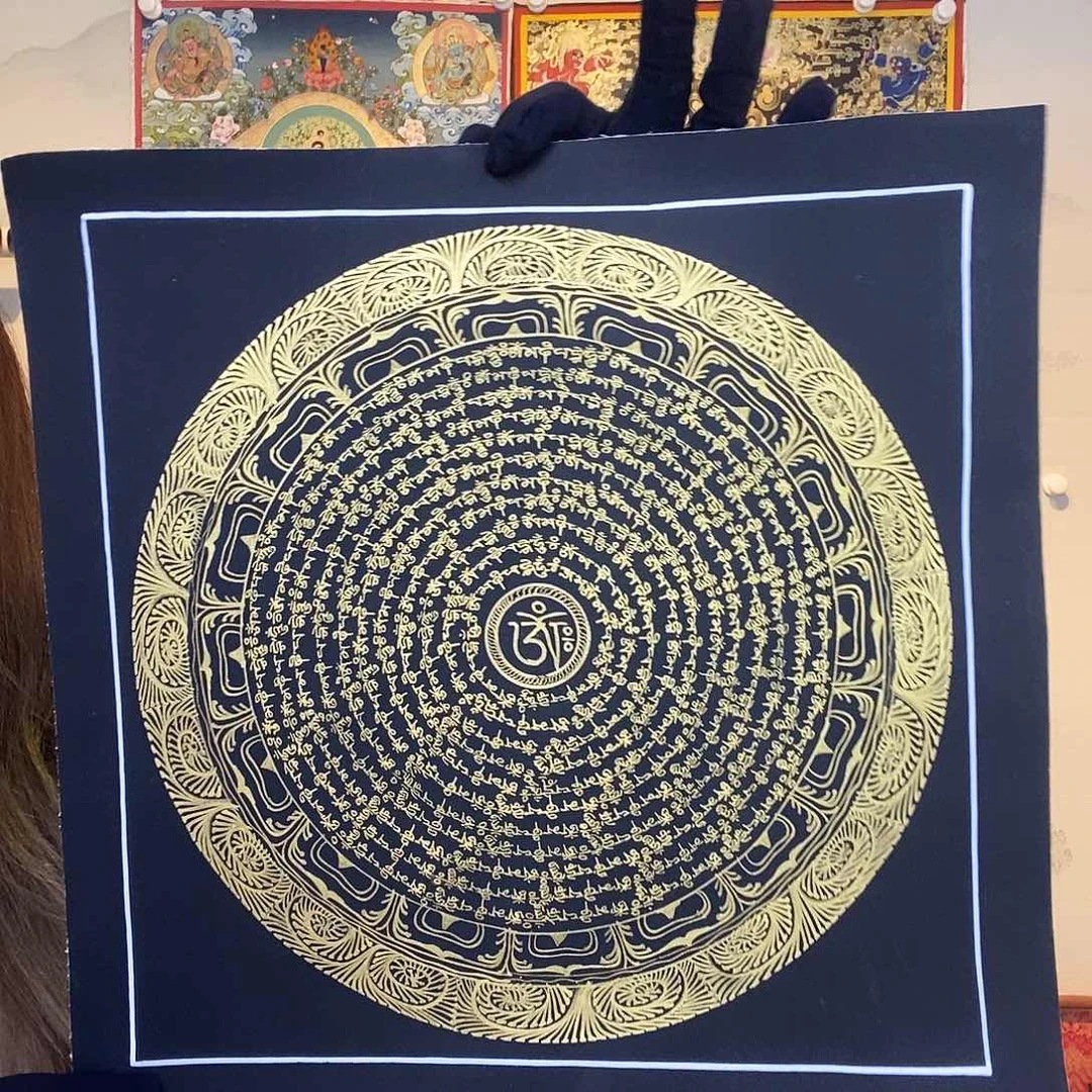 卷轴画纯手绘唐卡六字真言30厘米左右