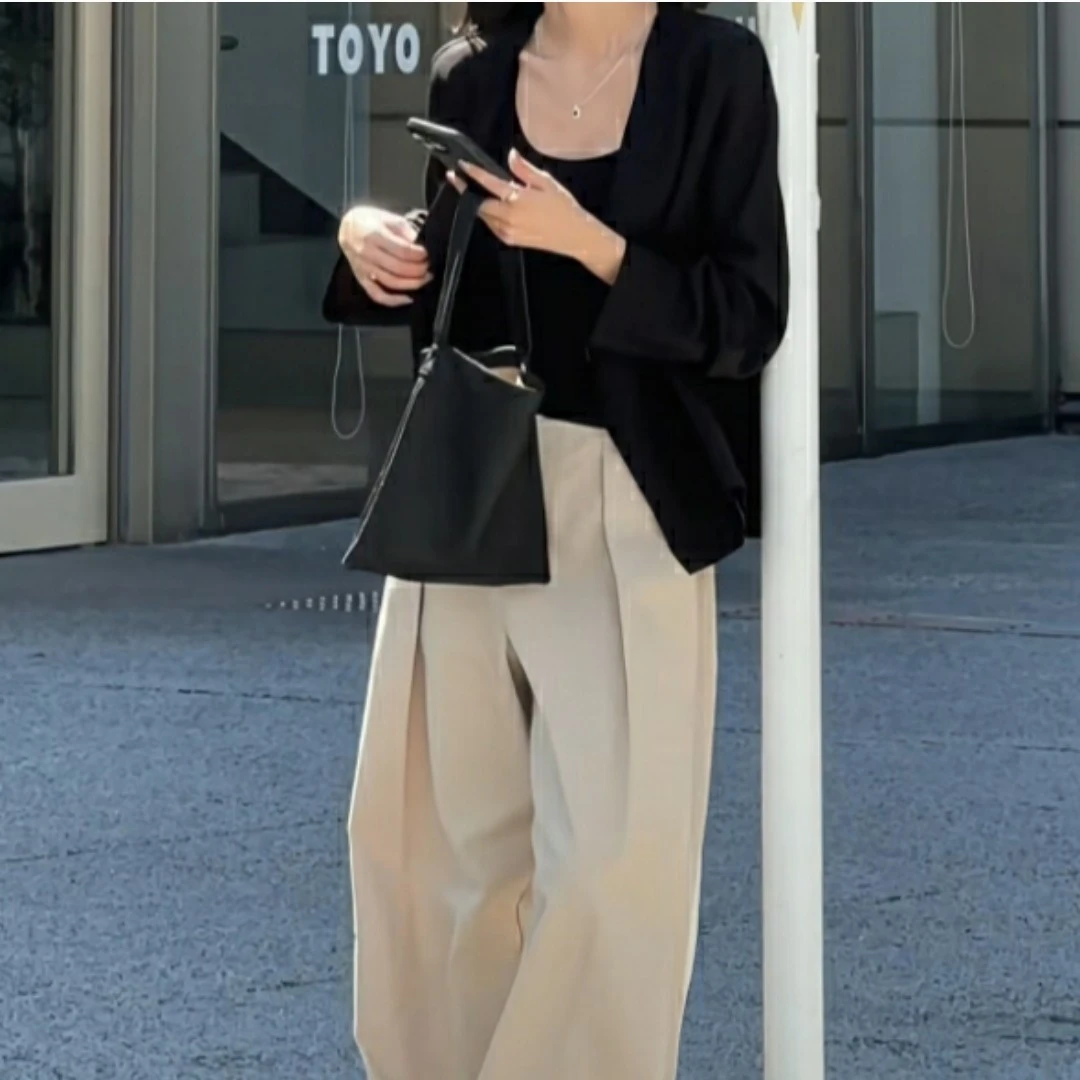 早秋新款时尚气质洋气开衫薄外套百搭休闲裤子女装