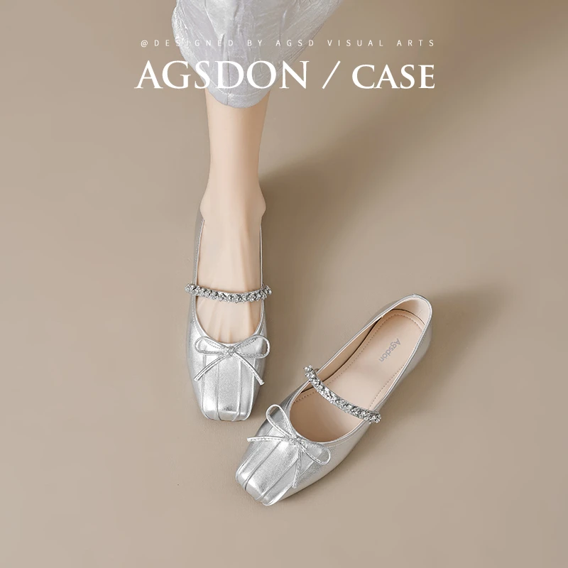 Y奥古狮登芭蕾单鞋女2025新款春法式银色平底浅口方头软底不累脚Y