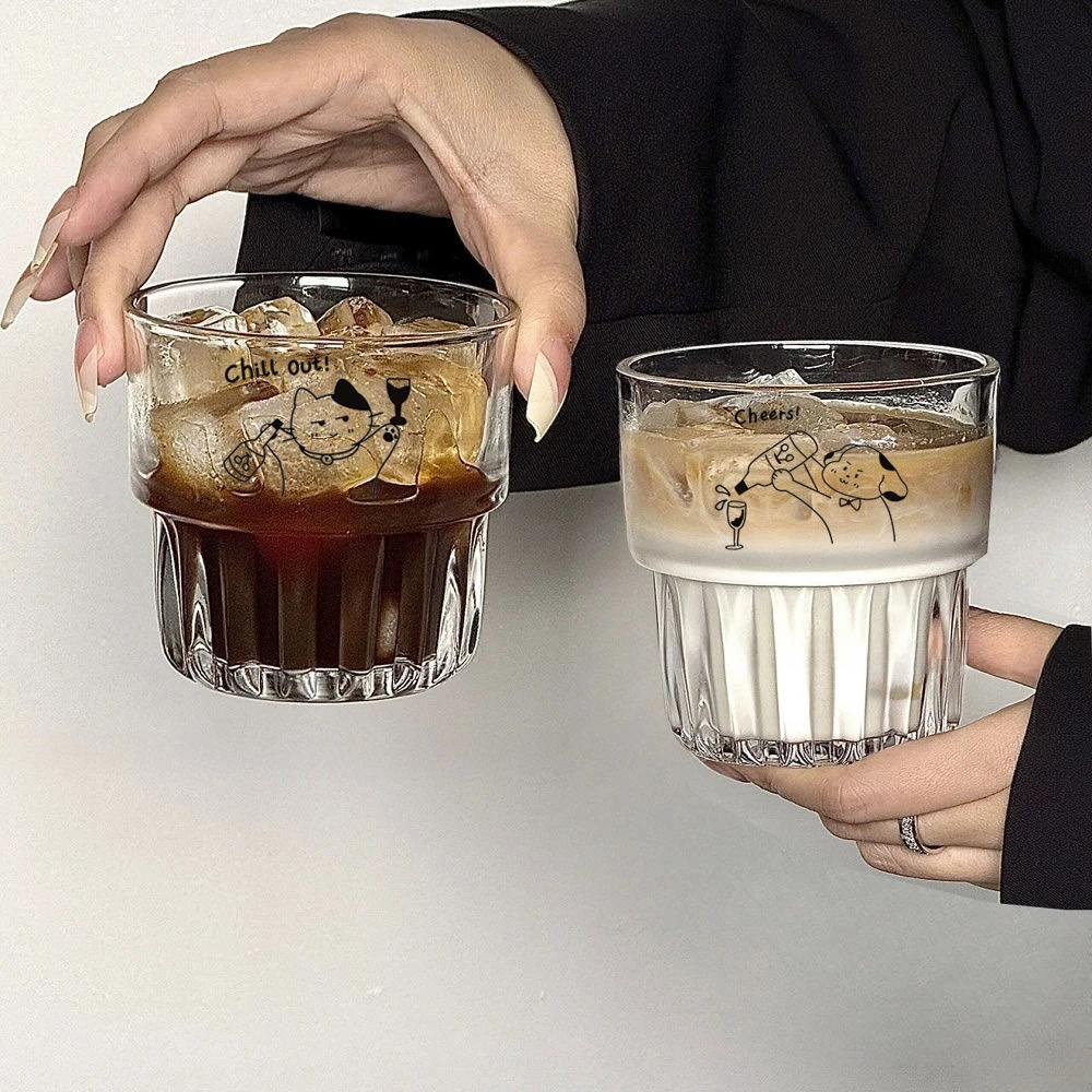 ins风原创可爱小狗玻璃杯喝水杯子牛奶咖啡早餐燕麦杯果汁饮料杯L