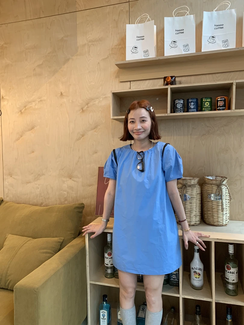 蓝色简约休闲泡泡短袖裙子夏季韩版宽松娃娃裙显瘦连衣裙松弛5877