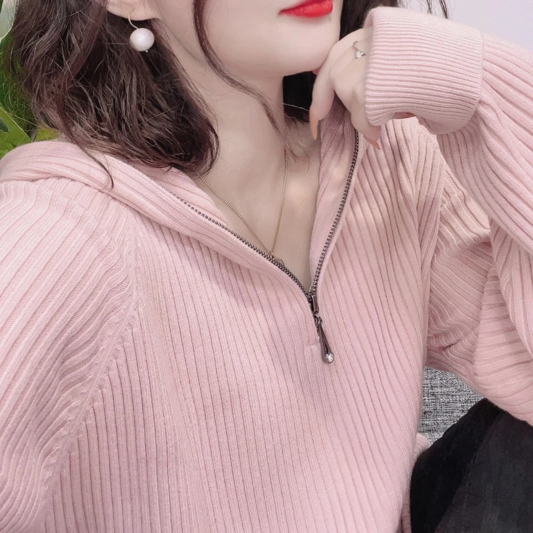 LKE缇拉链卫衣毛衣连帽长袖休闲百搭上衣针织衫帽衫