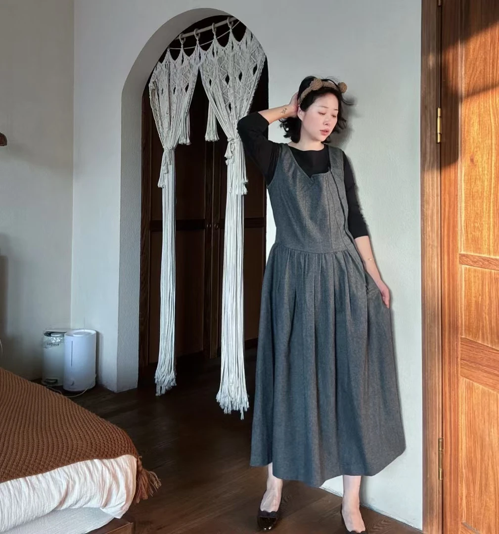 cdg/灰色不规则压褶连衣裙