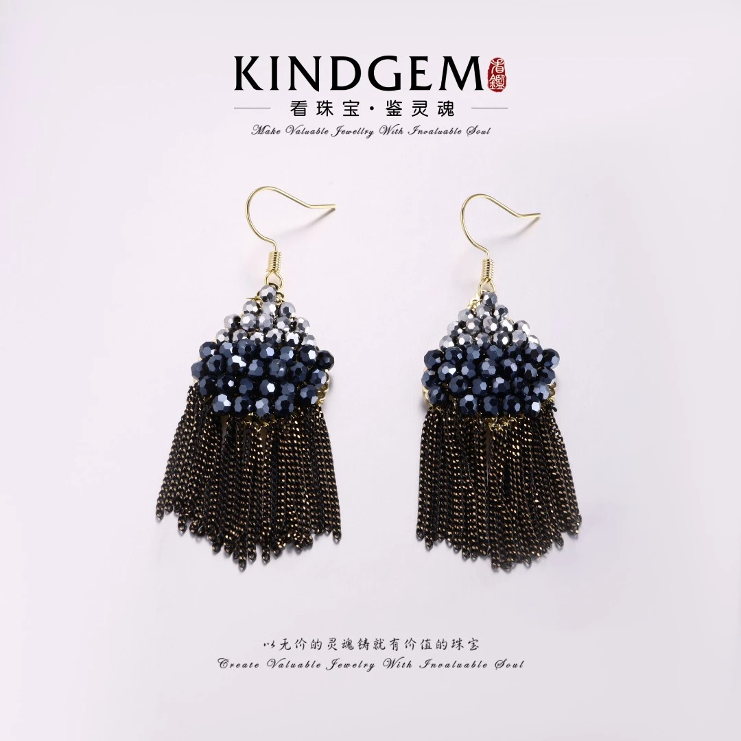 铜合金耳饰 简约百搭精致气质时尚手工镶嵌流苏耳环 C-32825