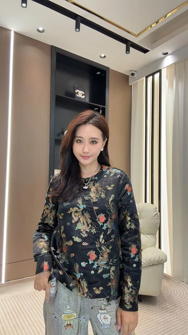 【米乐家】“龙凤呈祥”秋冬新款新中式国风偏襟女上衣96923-14
