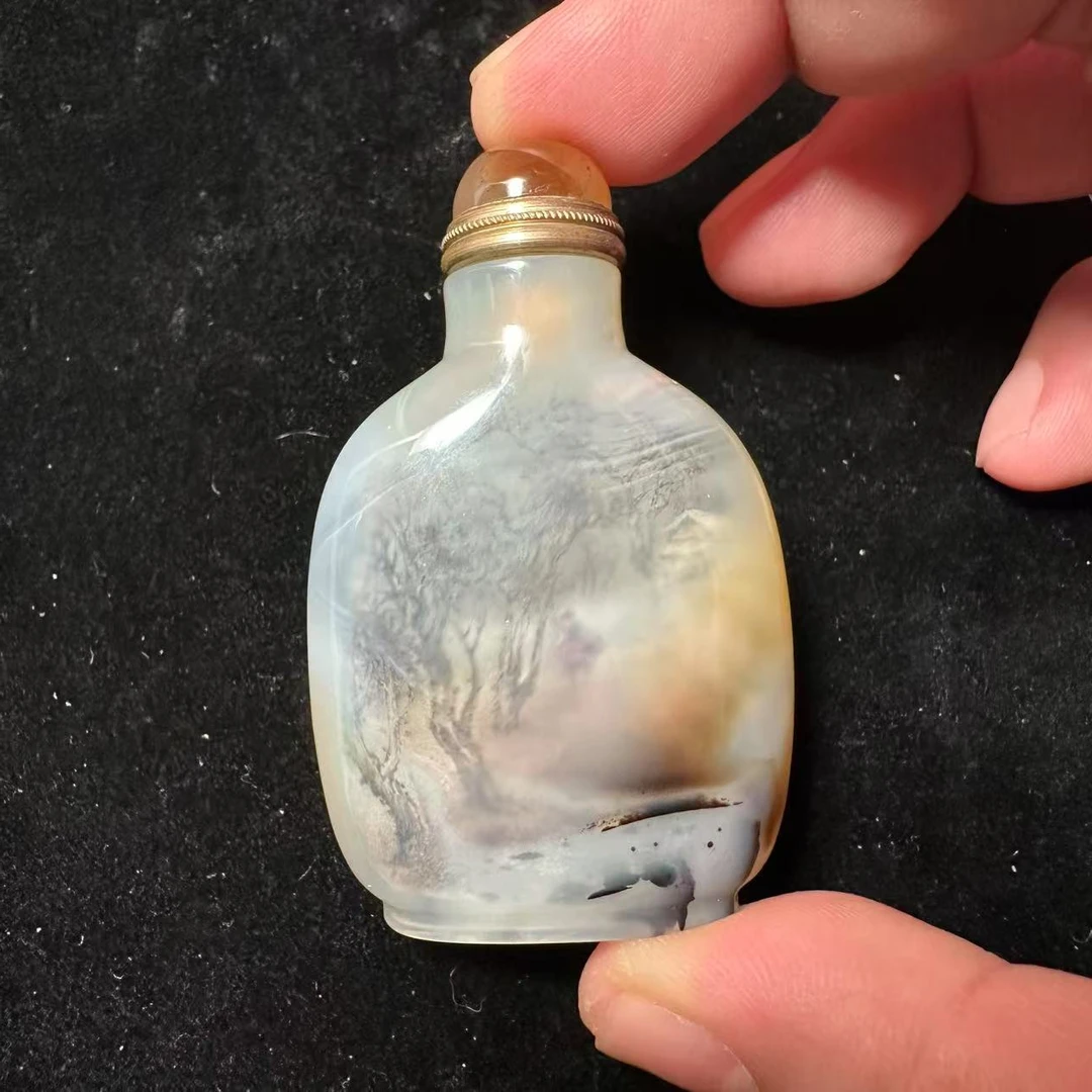 GWC-0717下午013玛瑙黄三内画大漠牧歌烟壶