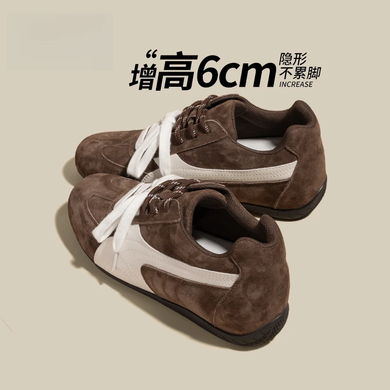 女士真皮内增高2025新款复古时尚百搭平底运动休闲潮鞋类似阿甘鞋