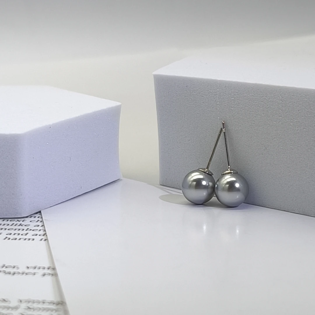 【小井】高级灰素耳钉8-14mm经典气质耳钉 贝珠