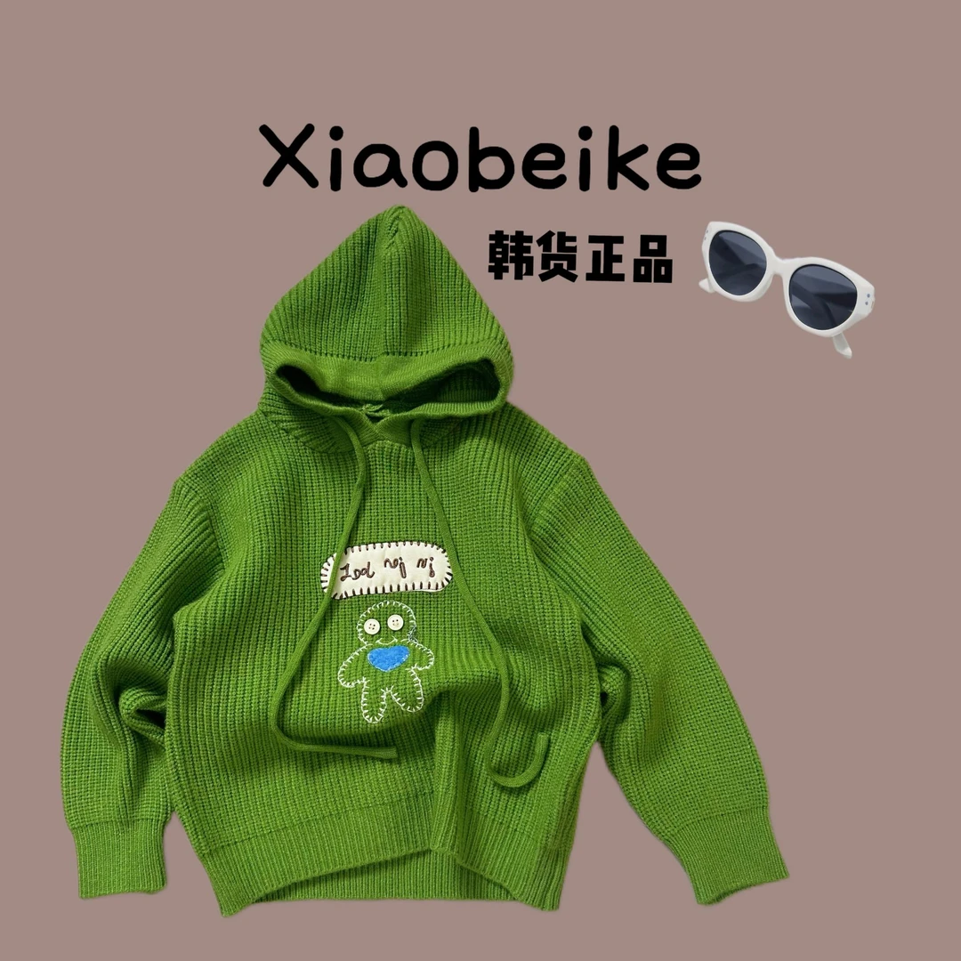 新25年春秋新款休闲风韩版常规欧美风男女童亲子卡通连帽针织衫