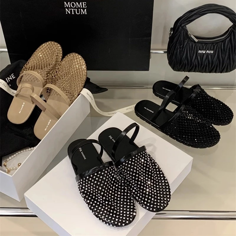 2025年夏季新款法式方头平底一字带拖鞋女外穿百搭时尚凉拖鞋女鞋