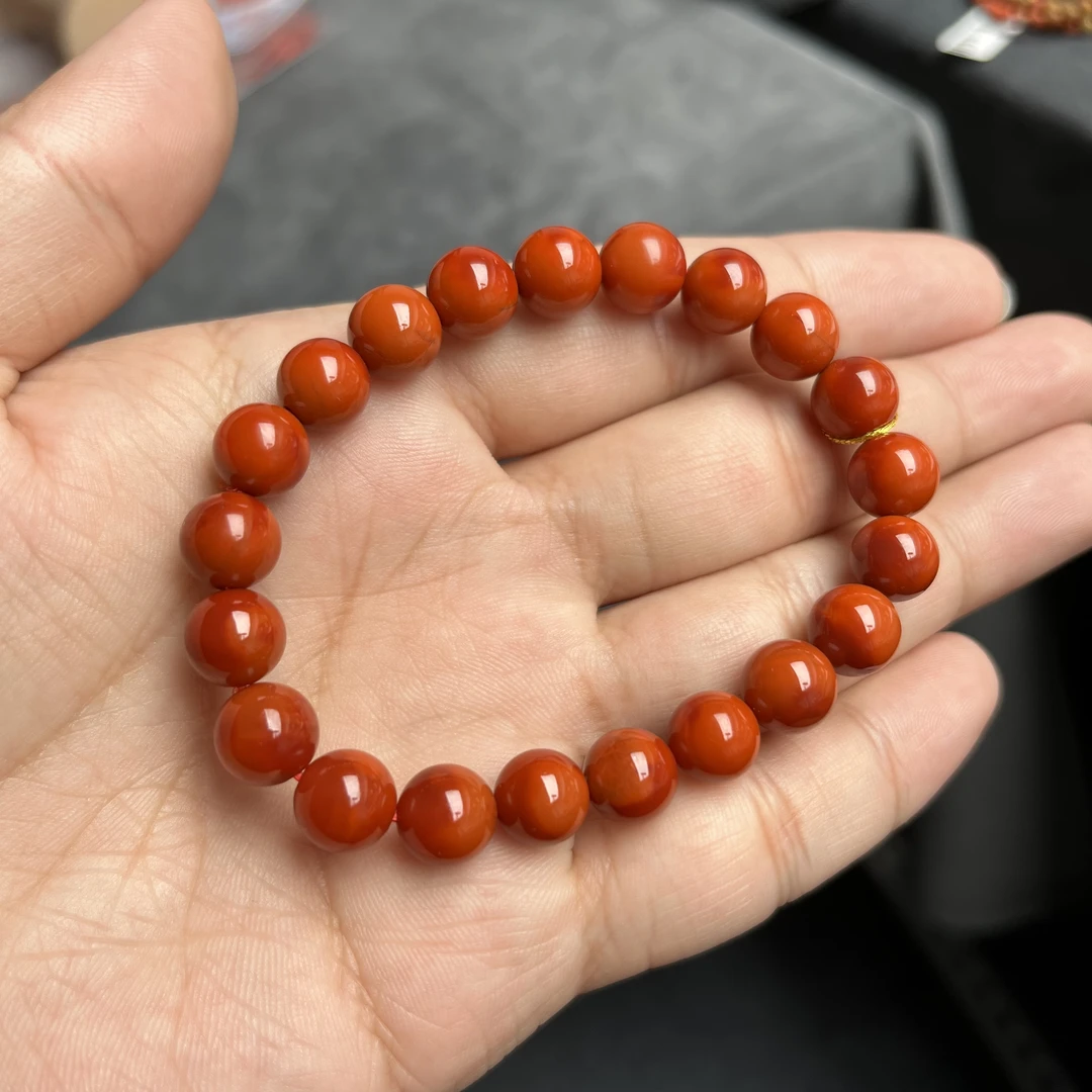 精品南红川料双色火焰卡9圆珠单圈手串22.8克