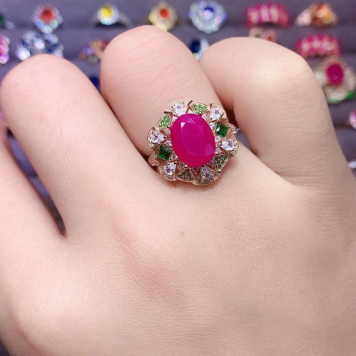 戒指银S925镶嵌红宝石