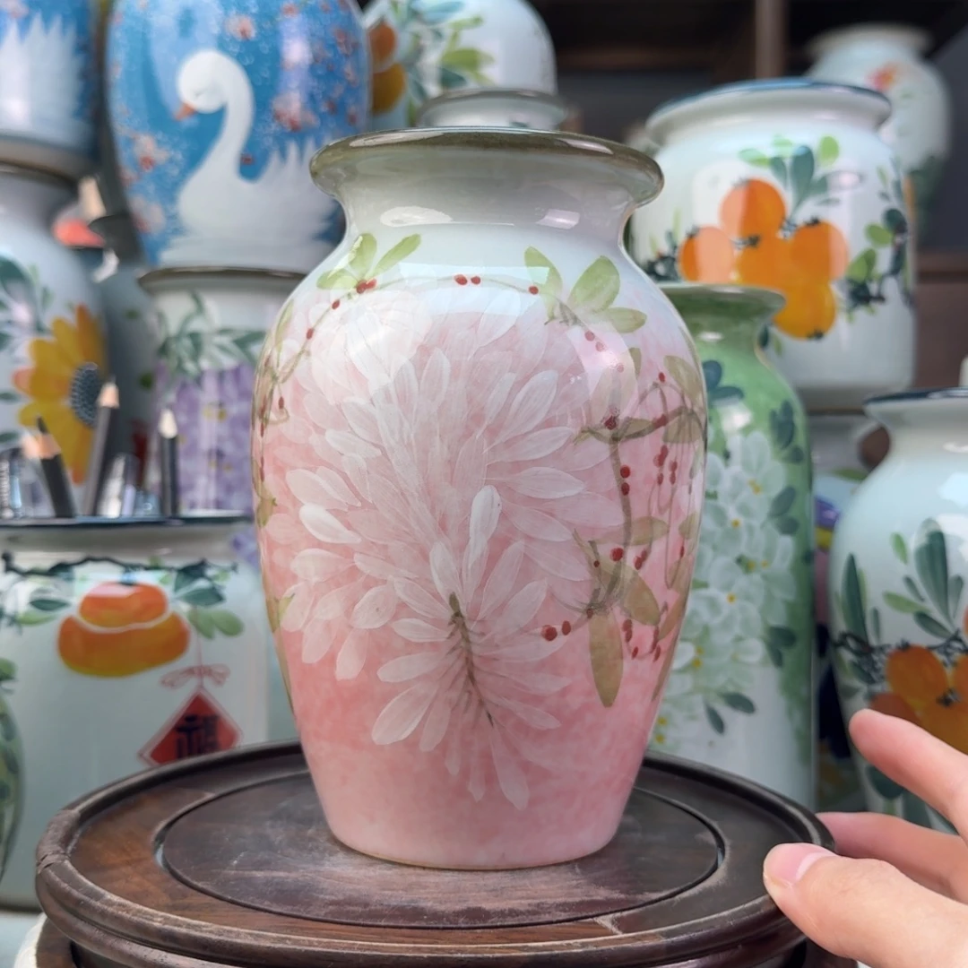 景德镇陶瓷手绘花瓶无孔