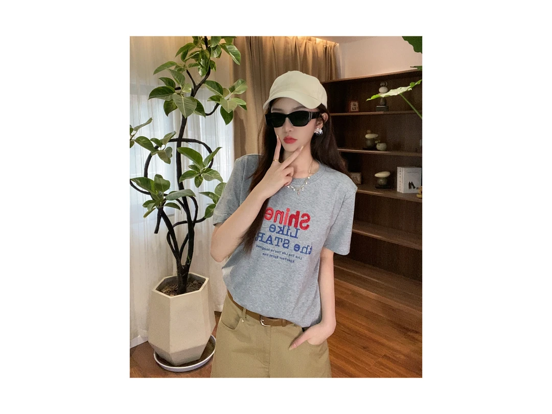 新款“维尼灰t”T恤883#P02980新款智性通勤休闲经典短袖