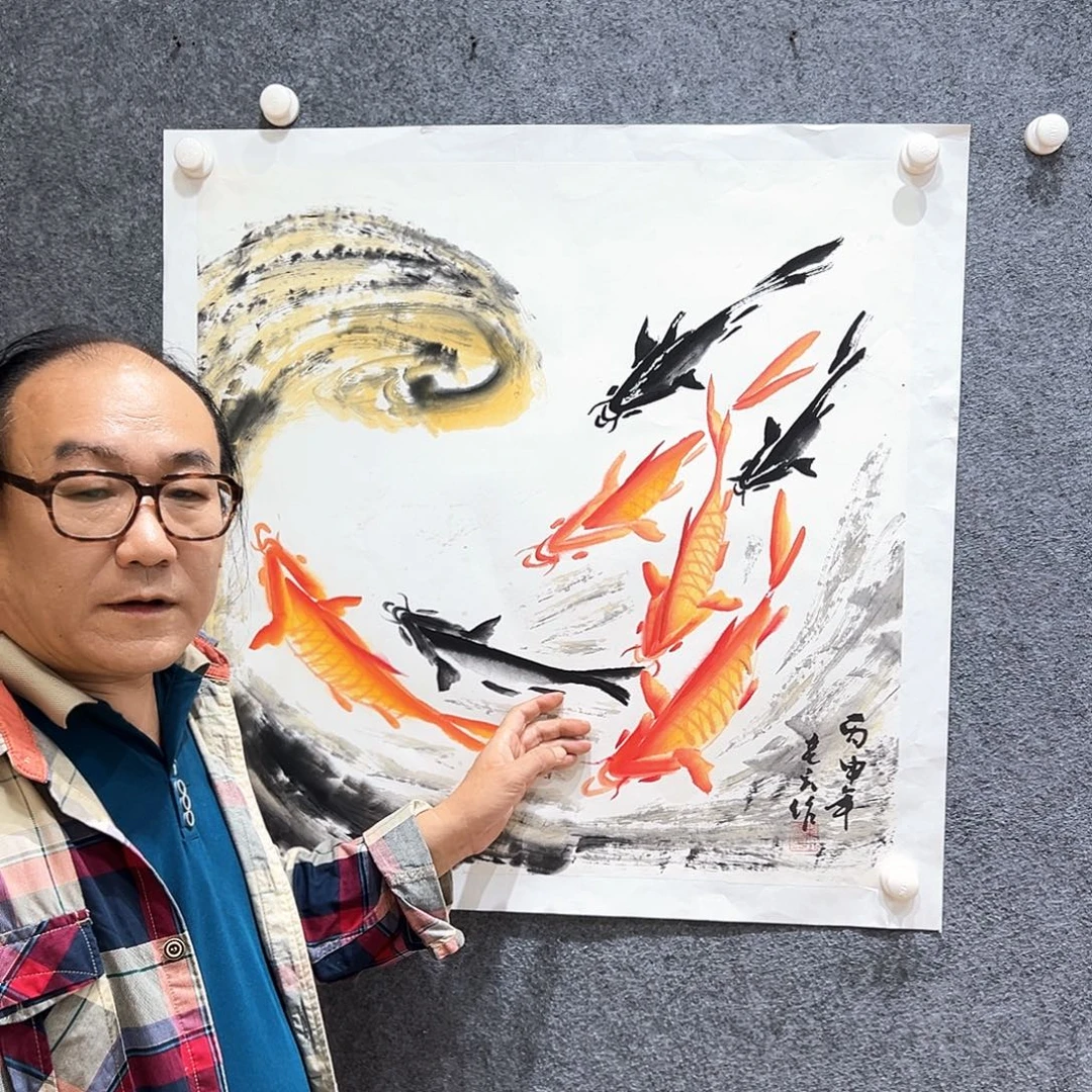 国画知鱼之乐纯手工绘