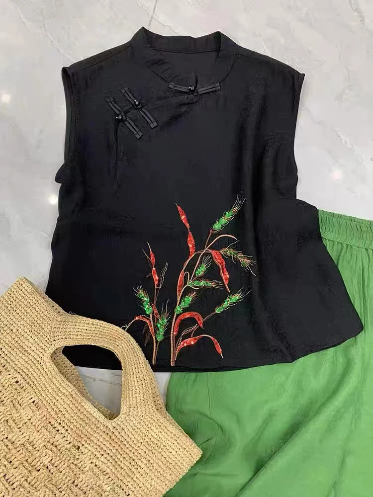 【花田定制】龟裂纹夏季新中式重工刺绣马甲上衣