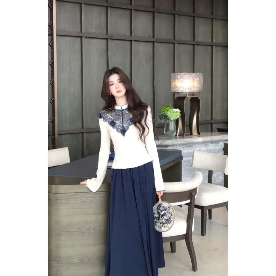 MARIE.COCO法式高级设计感别致长袖上衣女秋季新款气质百搭半身裙