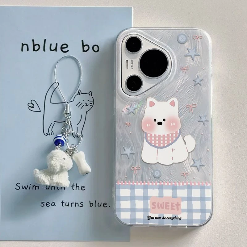 脸红小白狗适用苹果16pro手机壳情侣款华为pura70全包荣耀400卡通