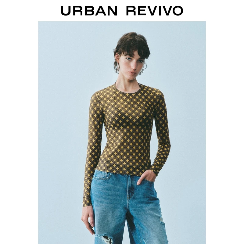 UR2025秋季新款女装流光风休闲满版图案印花长袖T恤UYL450171