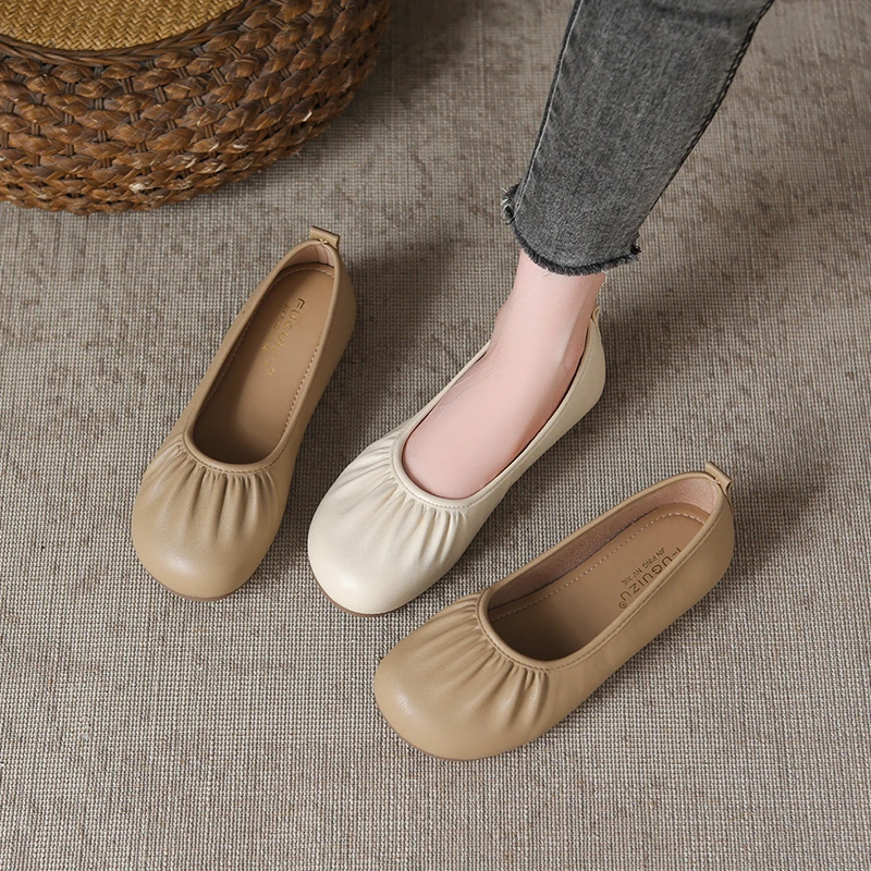 【品牌】褶皱玛丽珍平底2025新款软底百搭一脚蹬浅口复古单鞋2839