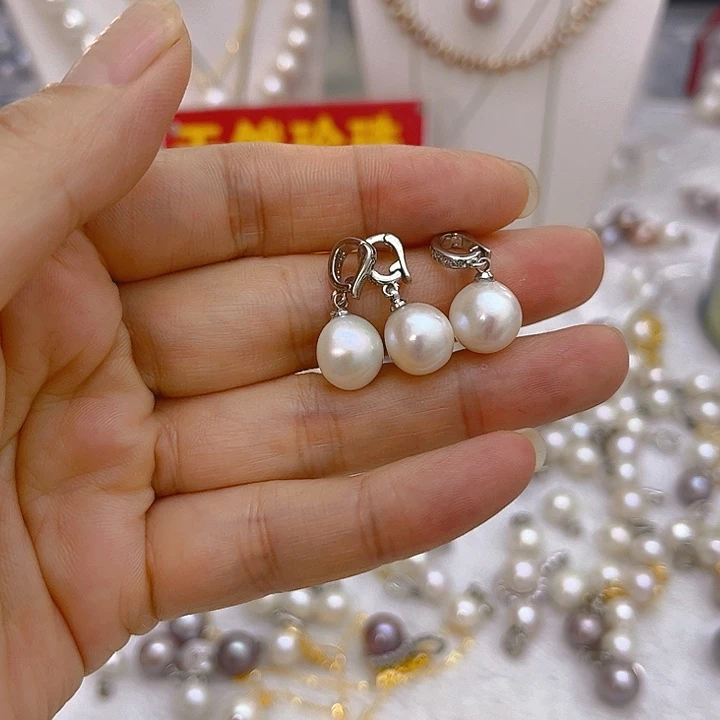 合金淡水珍珠白珠圆巴银色万能扣