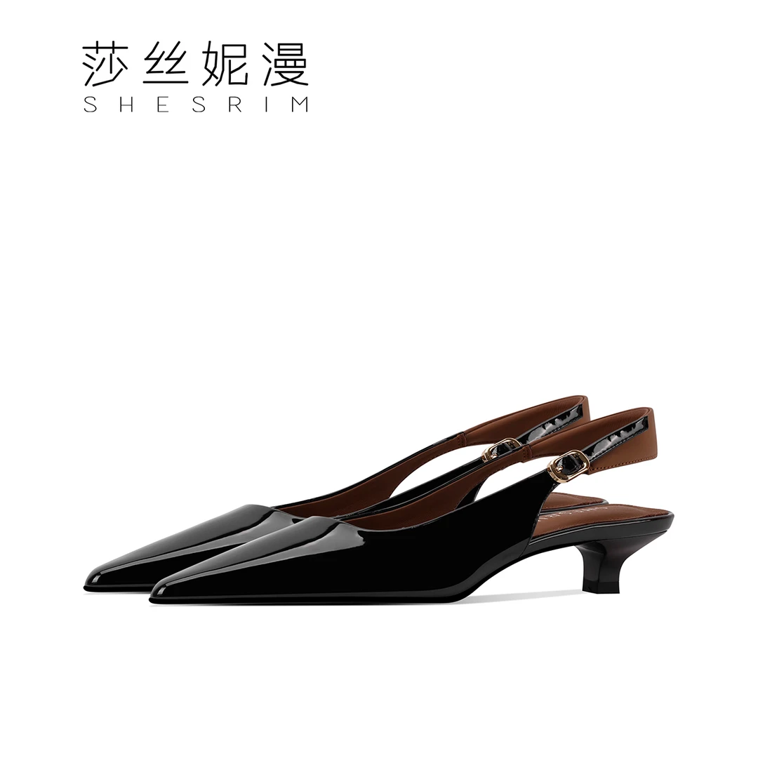 2025春夏新款气质女士时尚黑色尖头百搭夏季法式低跟高跟鞋