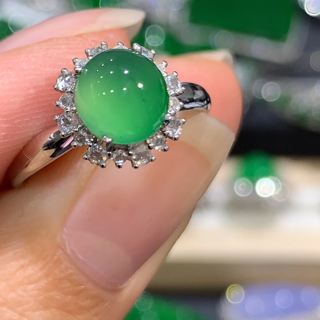 翡翠戒指18K金镶嵌7、